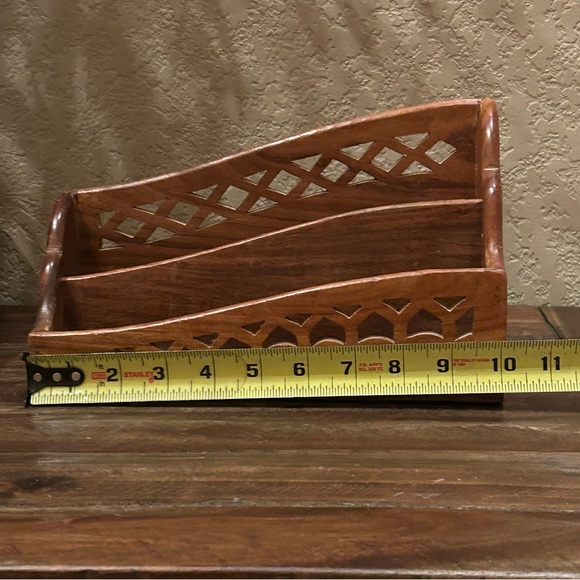Vintage Wood Letter Organizer 2 Slot Design with Intricate Lattice Cutwork India - Picture 5 of 9